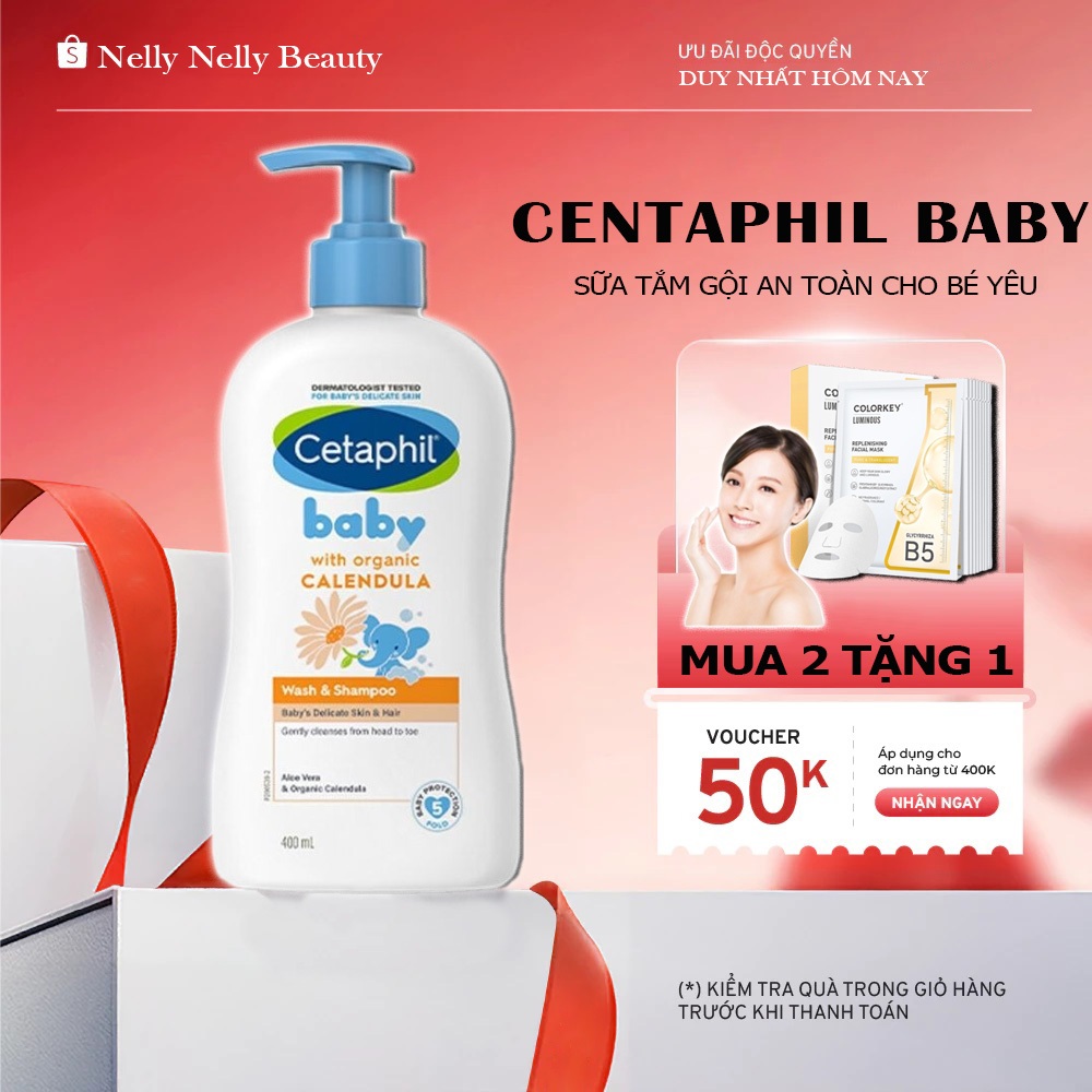 Sữa tắm gội Cetaphil Baby Wash & Shampoo 2in1 400ml Dịu nhẹ an toàn cho bé sơ sinh Chính Hãng