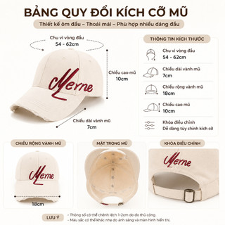 Mũ lưỡi trai thêu Merne phối rách cá tính trẻ trung, nón thời trang nam nữ form cứng chất vải kaki cao cấp unisex