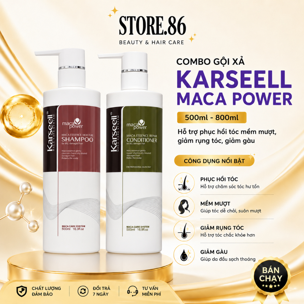 Combo Dầu Gội Xả Karseell Maca Collagen 500ml - 800ml | Collagen Dưỡng Tóc Mềm Mượt, Bóng Khỏe
