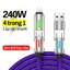 Cáp sạc 4 trong 1 240W USB-A USB-C Type-C LN Chất liệu silicone PD sạc nhanh Có dải đèn Phù hợp với nhiều thiết bị sạc
