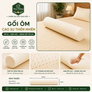 Gối Ôm Cao Su Thiên Nhiên Aniva Bedding 20x100cm - Latex 100% Tự Nhiên, Đàn Hồi Cao, Thoáng Khí, Không Xẹp Lún