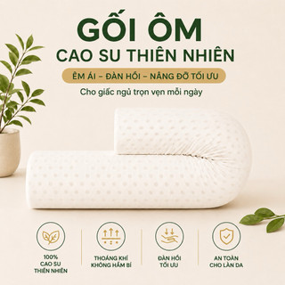Gối Ôm Cao Su Thiên Nhiên Aniva Bedding 20x100cm - Latex 100% Tự Nhiên, Đàn Hồi Cao, Thoáng Khí, Không Xẹp Lún