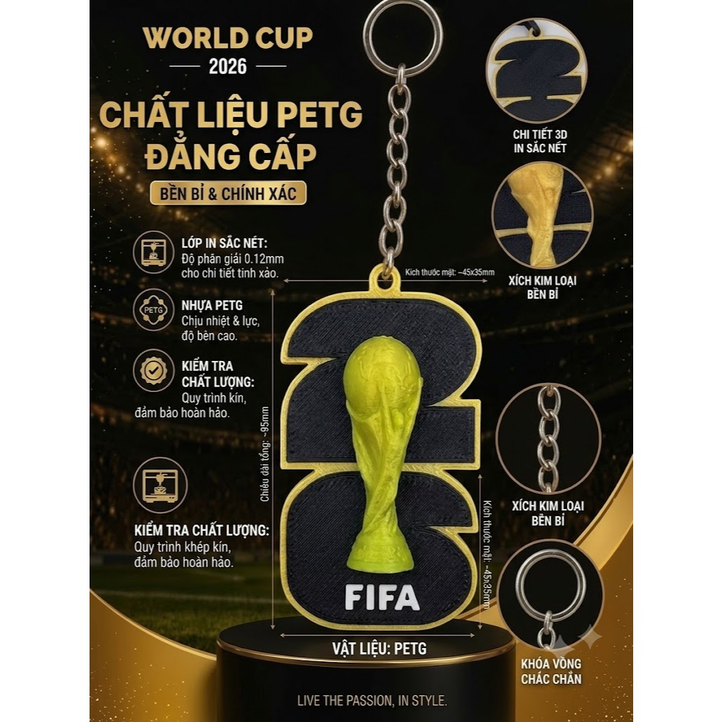 Móc Khóa World Cup Bóng Đá 2026 In 3D – Phụ Kiện Fan Bóng Đá