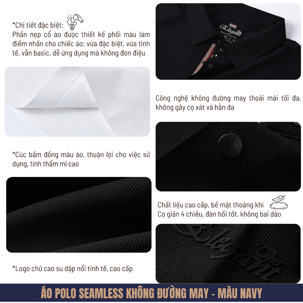 [WHY.NOT ELEGANT] Áo Polo Nam Seamless Không Đường May Màu Đen Thoáng Mát, Co Dãn Tốt WHY NOT