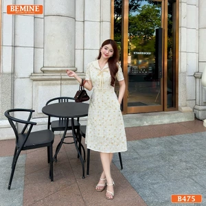 Đầm thiết kế BEMINE cổ thủy thủ dáng chữ A họa tiết nơ hoa phù hợp đi chơi-B475