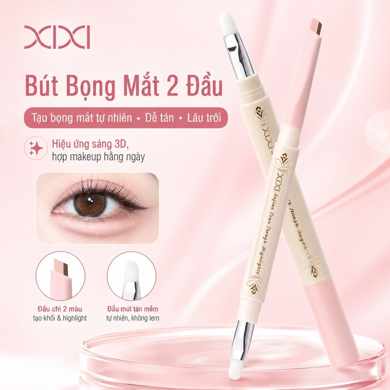 XIXI Bút Kẻ Bọng Mắt 2 Đầu, Bắt Sáng 3D Chống Nước Lâu Trôi, Dễ Vẽ Tự Nhiên D935