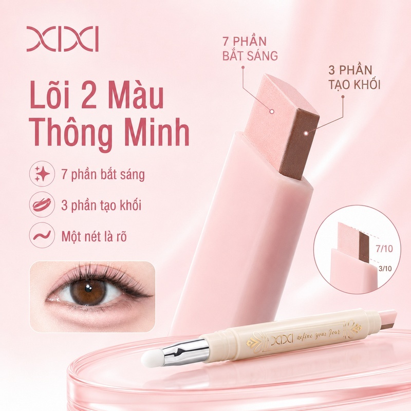 XIXI Bút Kẻ Bọng Mắt 2 Đầu, Bắt Sáng 3D Chống Nước Lâu Trôi, Dễ Vẽ Tự Nhiên D935