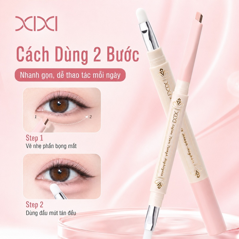 XIXI Bút Kẻ Bọng Mắt 2 Đầu, Bắt Sáng 3D Chống Nước Lâu Trôi, Dễ Vẽ Tự Nhiên D935