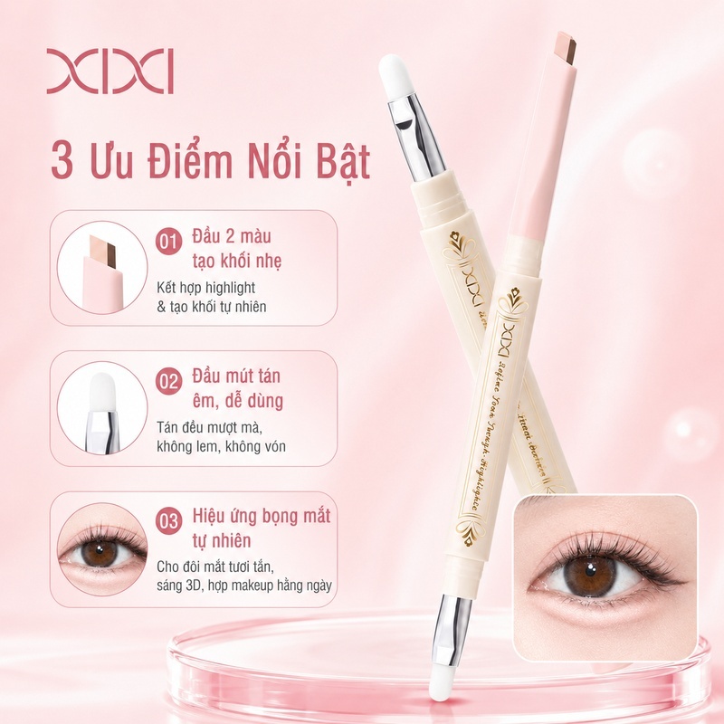 XIXI Bút Kẻ Bọng Mắt 2 Đầu, Bắt Sáng 3D Chống Nước Lâu Trôi, Dễ Vẽ Tự Nhiên D935