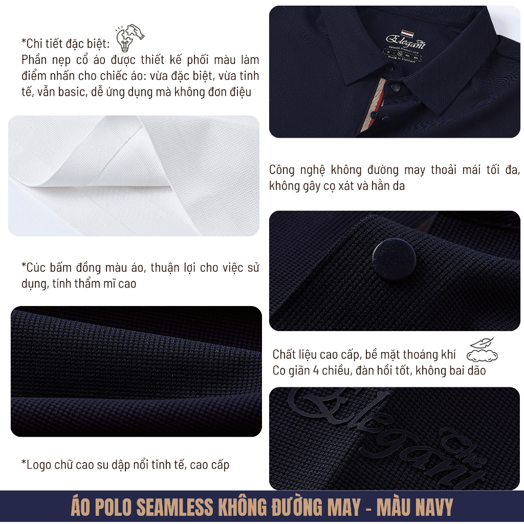 [WHY.NOT ELEGANT] Áo Polo Nam Seamless Không Đường May Màu Xanh Navy Thoáng Mát, Co Dãn Tốt WHY NOT