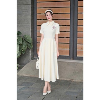 Đầm Nữ 𝐂𝐂𝐇𝐀𝐓 Dáng Xòe Thêu Hoa Trang Trí Chất Liệu Tằm Mềm Mại 16VNS9014XT