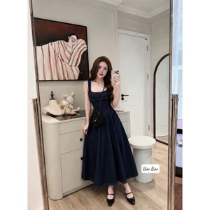 Váy Bò 2 Dây Bản To Dáng Dài Cổ Vuông Ôm Body Chỉ Nổi, Đầm Denim Maxi Đi Chơi Nữ - CHAMIE STUDIO