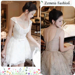 Đầm công chúa chất ren chỉ cao cấp chiết eo tôn dáng phối ruy băng nơ thời trang nữ luxury HCOM27733