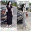 Đầm maxi đen ngắn tay cổ V đính cúc thắt đai eo chất thun co giãn phong cách Hàn Quốc HCOM27734