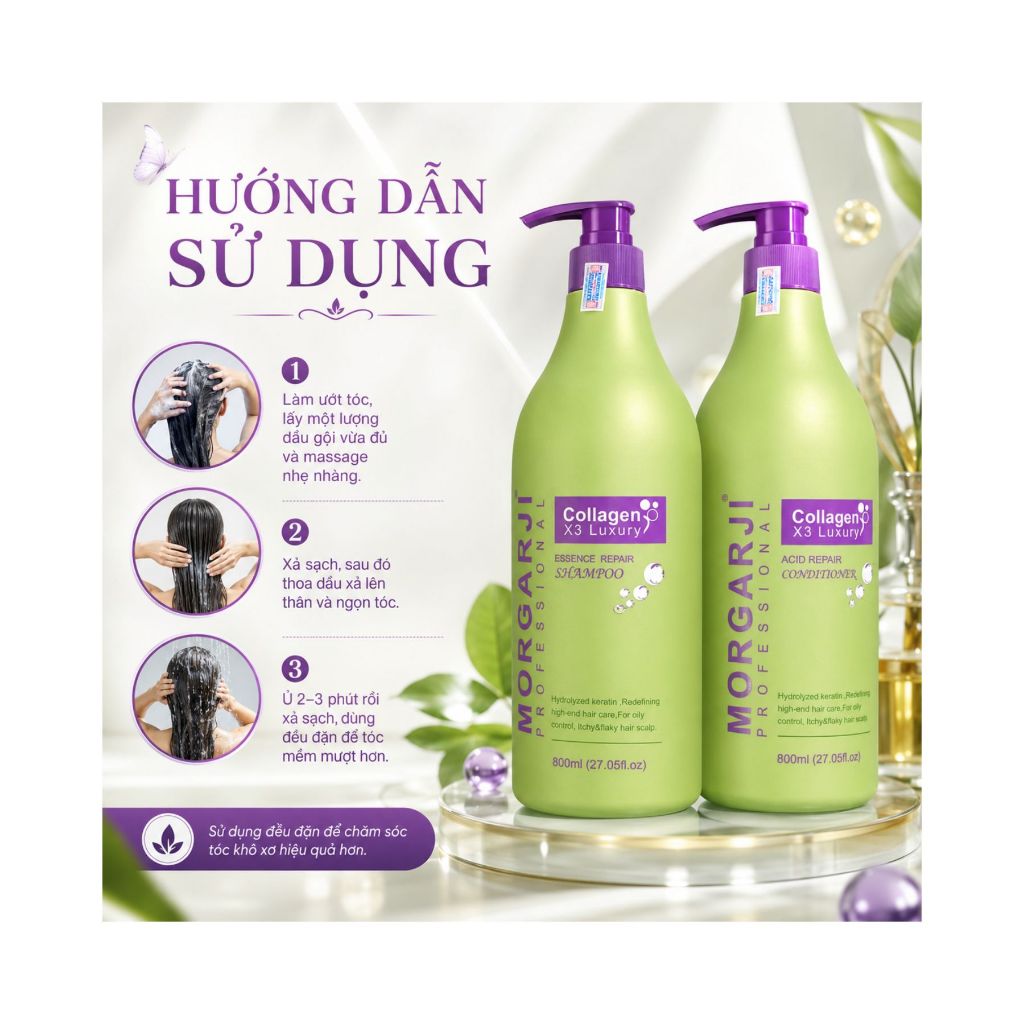 Combo Dầu Gội Xả MORGARJI 800ml | Chăm Sóc Tóc Khô Xơ, Mềm Mượt Chuẩn Salon