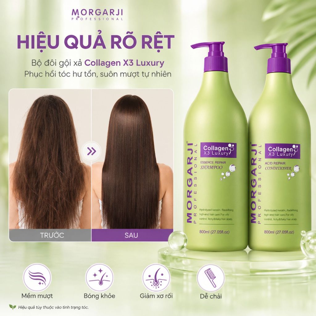Combo Dầu Gội Xả MORGARJI 800ml | Chăm Sóc Tóc Khô Xơ, Mềm Mượt Chuẩn Salon