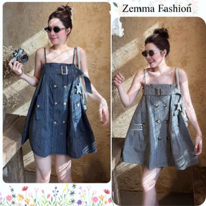 Đầm babydoll dáng ngắn hai dây phối hàng khuy kép đúp ngực thời trang nữ ulzzang sang chảnh HCOM27736