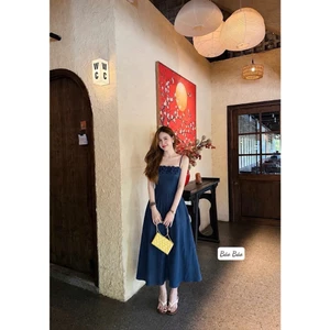 Đầm Denim 2 Dây Dáng Dài Phối Hoa Ngực Sang Chảnh, Váy Jean Midi Cúp Ngực Xinh - CHAMIE STUDIO
