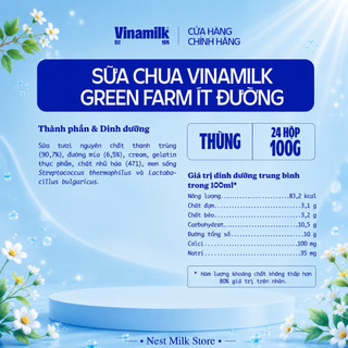 [Hoả Tốc] Sữa Chua Ăn Vinamilk Green Farm Ít Đường 100g - Thùng 24 Hộp