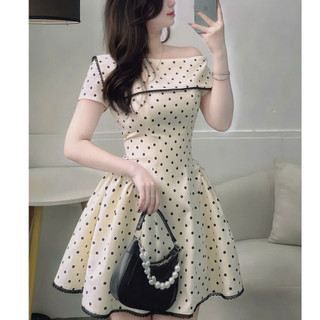 (MỚI) Đầm Nữ Ngắn SIÊU XINH Thiết Kế Trễ Vai Chấm BI Phối Viền Ren THỜI TRANG CỰC ĐẸP NAM LEE SHOP