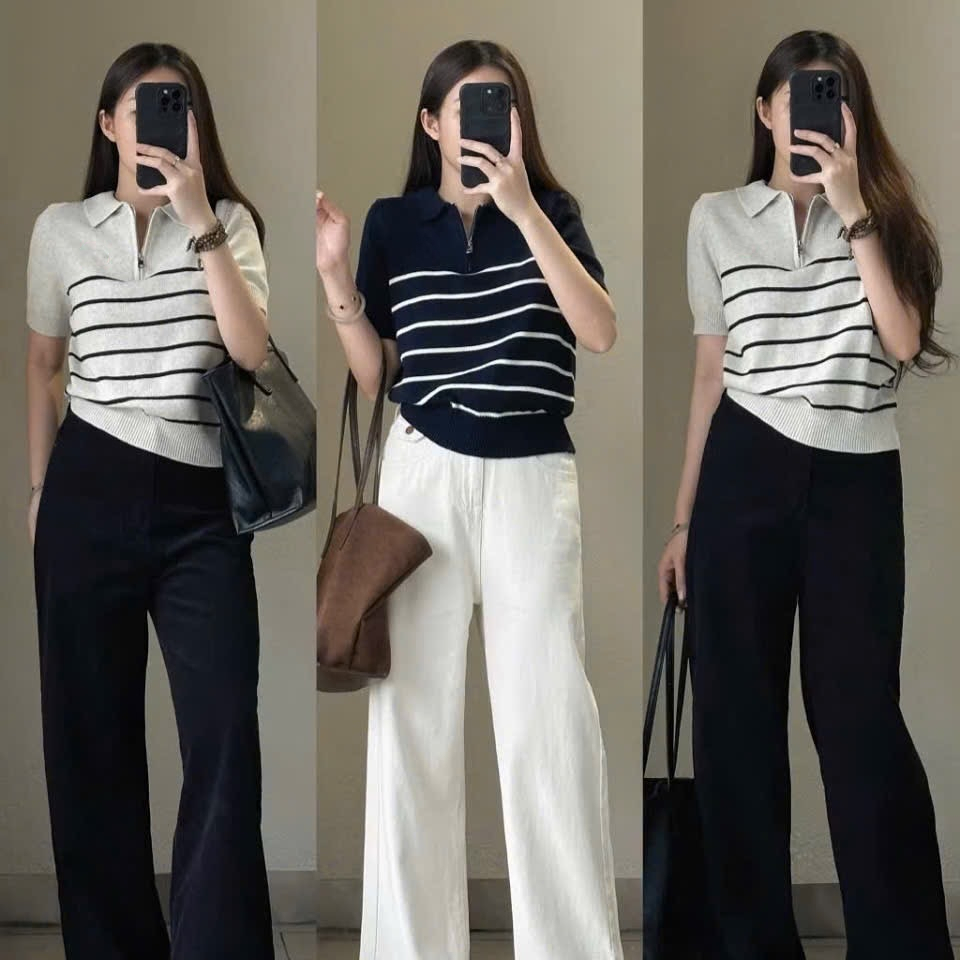 [ Bigsize 55-100kg] Áo polo len mongtoghi kẻ ( chất hè mát)