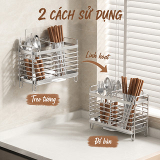 Kệ Đựng Đũa Muỗng Inox 304 Treo Tường Có Khay Thoát Nước, Giá Để Dao Kéo Nhà Bếp Chống Gỉ Cao Cấp