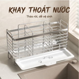 Kệ Đựng Đũa Muỗng Inox 304 Treo Tường Có Khay Thoát Nước, Giá Để Dao Kéo Nhà Bếp Chống Gỉ Cao Cấp