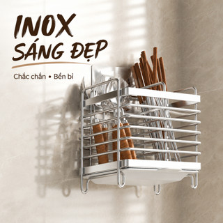 Kệ Đựng Đũa Muỗng Inox 304 Treo Tường Có Khay Thoát Nước, Giá Để Dao Kéo Nhà Bếp Chống Gỉ Cao Cấp