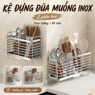Kệ Đựng Đũa Muỗng Inox 304 Treo Tường Có Khay Thoát Nước, Giá Để Dao Kéo Nhà Bếp Chống Gỉ Cao Cấp