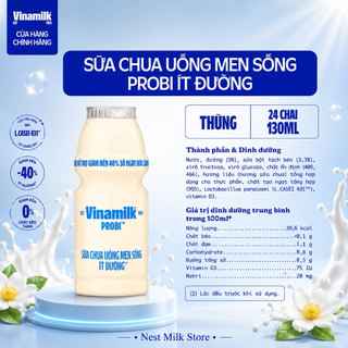 [Chỉ Giao HCM] Sữa Chua Uống Men Sống Vinamilk Probi Ít Đường 130ml - Thùng 24 Chai