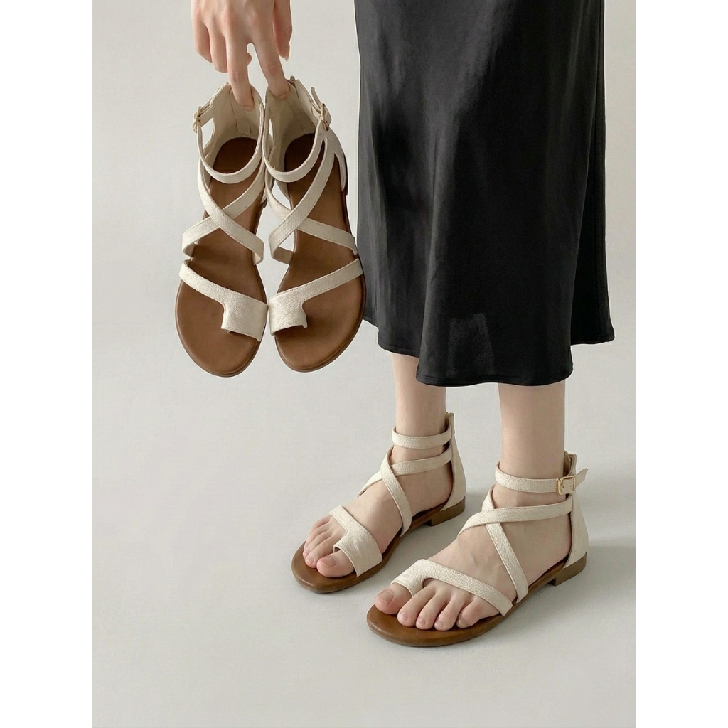 Giày sandal nữ xỏ ngón trắng kem siêu xinh LAYLALAY, basic 1.5cm, sandal dây NH816