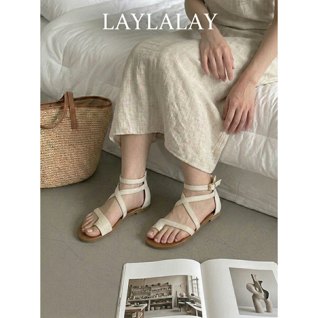 Giày sandal nữ xỏ ngón trắng kem siêu xinh LAYLALAY, basic 1.5cm, sandal dây NH816