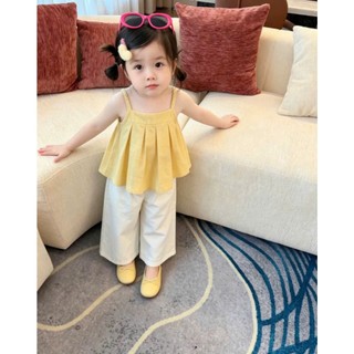 Set Bé Gái Áo 2 Dây Babydoll Phối Quần Suông Ống Rộng Size 15-36kg