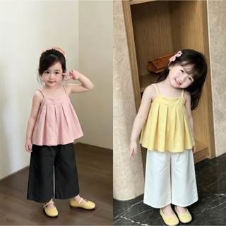 Set Bé Gái Áo 2 Dây Babydoll Phối Quần Suông Ống Rộng Size 15-36kg