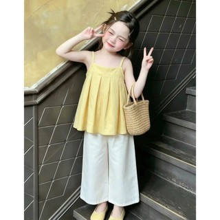 Set Bé Gái Áo 2 Dây Babydoll Phối Quần Suông Ống Rộng Size 15-36kg