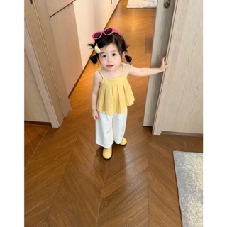 Set Bé Gái Áo 2 Dây Babydoll Phối Quần Suông Ống Rộng Size 15-36kg