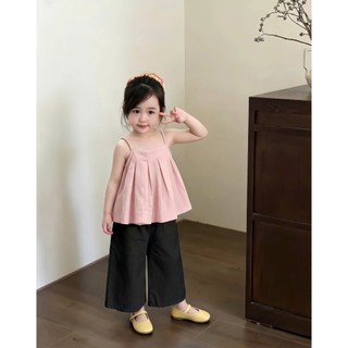 Set Bé Gái Áo 2 Dây Babydoll Phối Quần Suông Ống Rộng Size 15-36kg