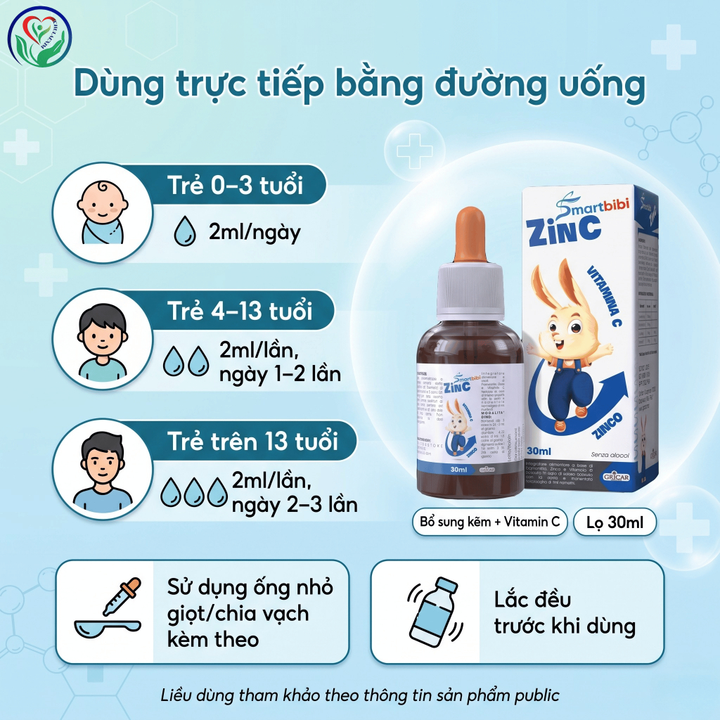Smartbibi Zinc 30ml bổ sung kẽm và vitamin C cho bé, hỗ trợ ăn ngon, sức đề kháng