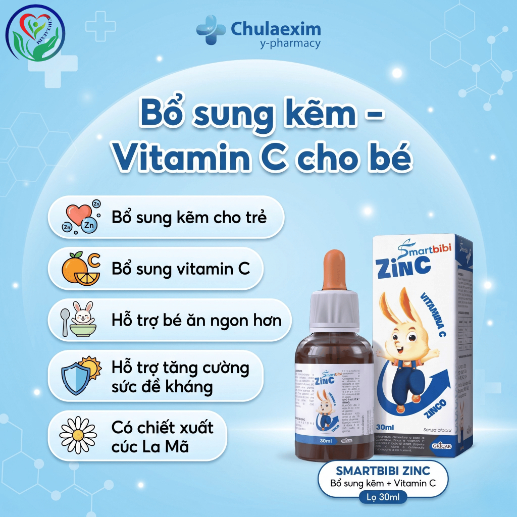 Smartbibi Zinc 30ml bổ sung kẽm và vitamin C cho bé, hỗ trợ ăn ngon, sức đề kháng