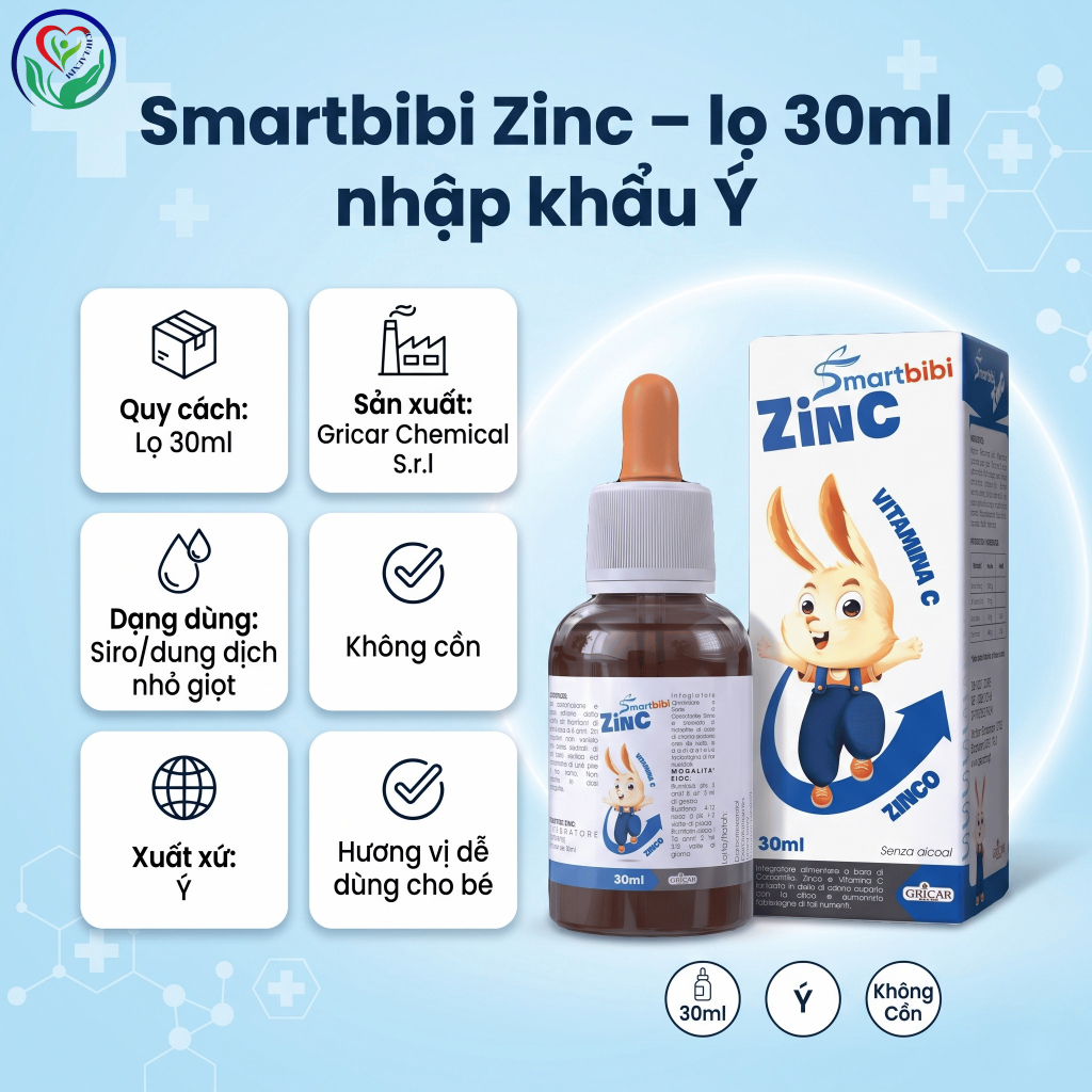Smartbibi Zinc 30ml bổ sung kẽm và vitamin C cho bé, hỗ trợ ăn ngon, sức đề kháng