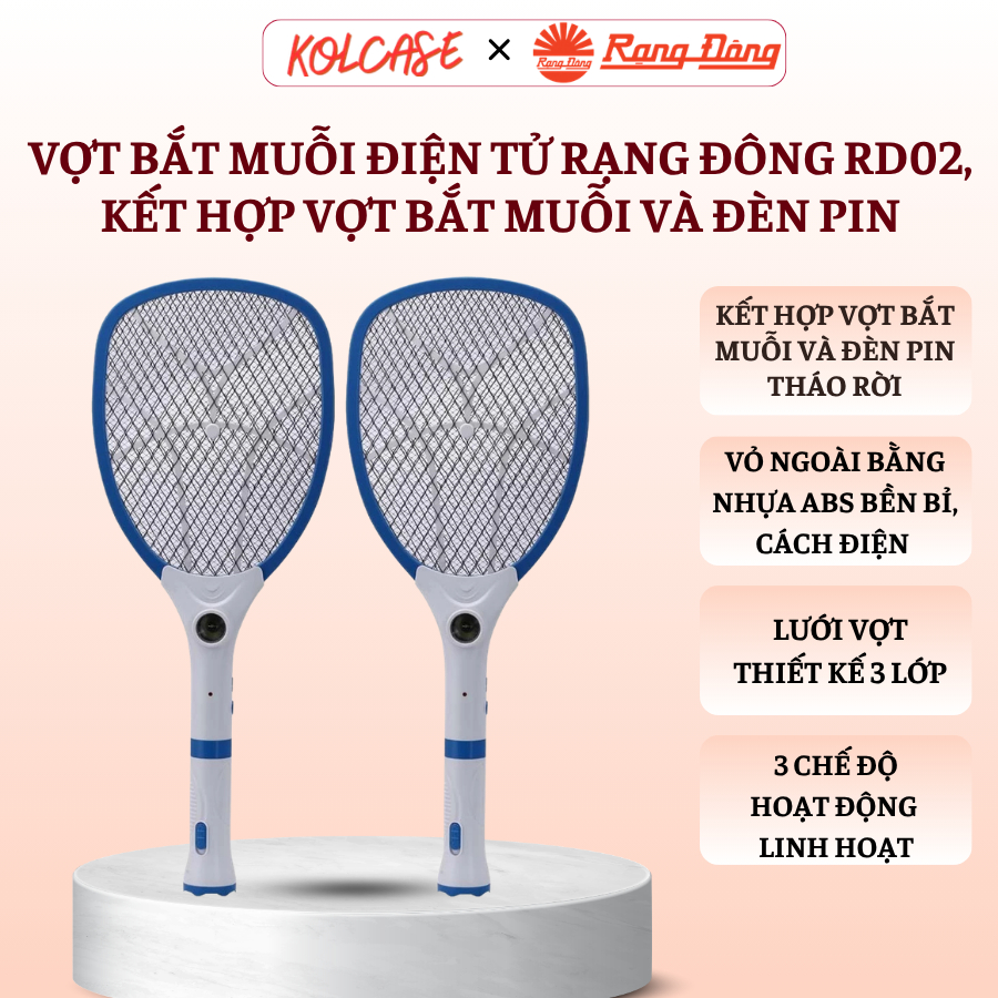 [Tặng Áo Mưa ] Vợt Bắt Muỗi Điện Tử Rạng Đông RD02, Kết Hợp Vợt Bắt Muỗi Và Đèn Pin 2in1, Dễ Sử Dụng
