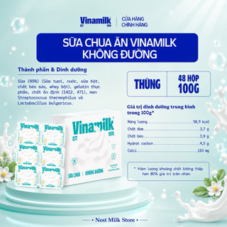 [Chỉ Giao HCM] Sữa Chua Ăn Vinamilk Không Đường 100g - Thùng 48 Hộp
