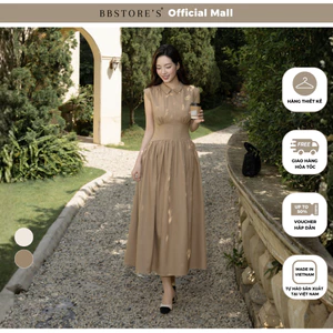 BBSTORE'S Đầm công sở kaki dài cổ sơ mi có khoá kéo tay cap tùng xoè kèm tag cài - DAG21B