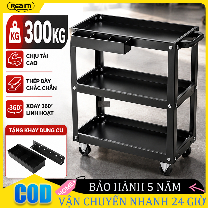Bộ kệ đẩy dụng cụ sửa chữa 3 tầng chuyên dụng có bánh xe Cấp Kệ đựng đồ đa năng tiện lợi tải trọng 150kg