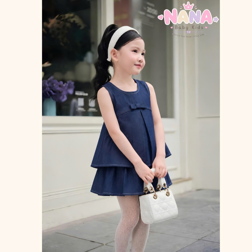 Set váy bé gái, bộ đồ bé gái chất denim mềm phù hợp đi học đi chơi siêu xinh Size 8-38kg SVB1