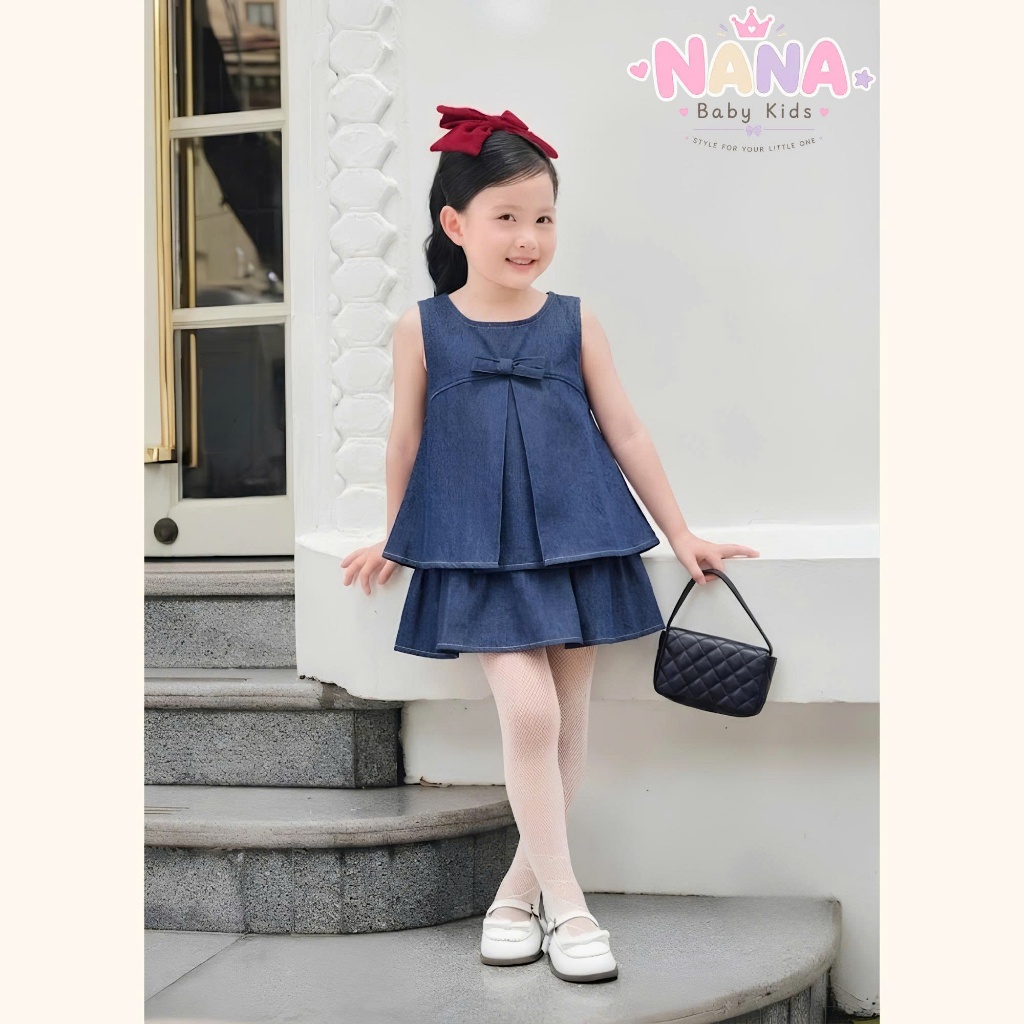 Set váy bé gái, bộ đồ bé gái chất denim mềm phù hợp đi học đi chơi siêu xinh Size 8-38kg SVB1
