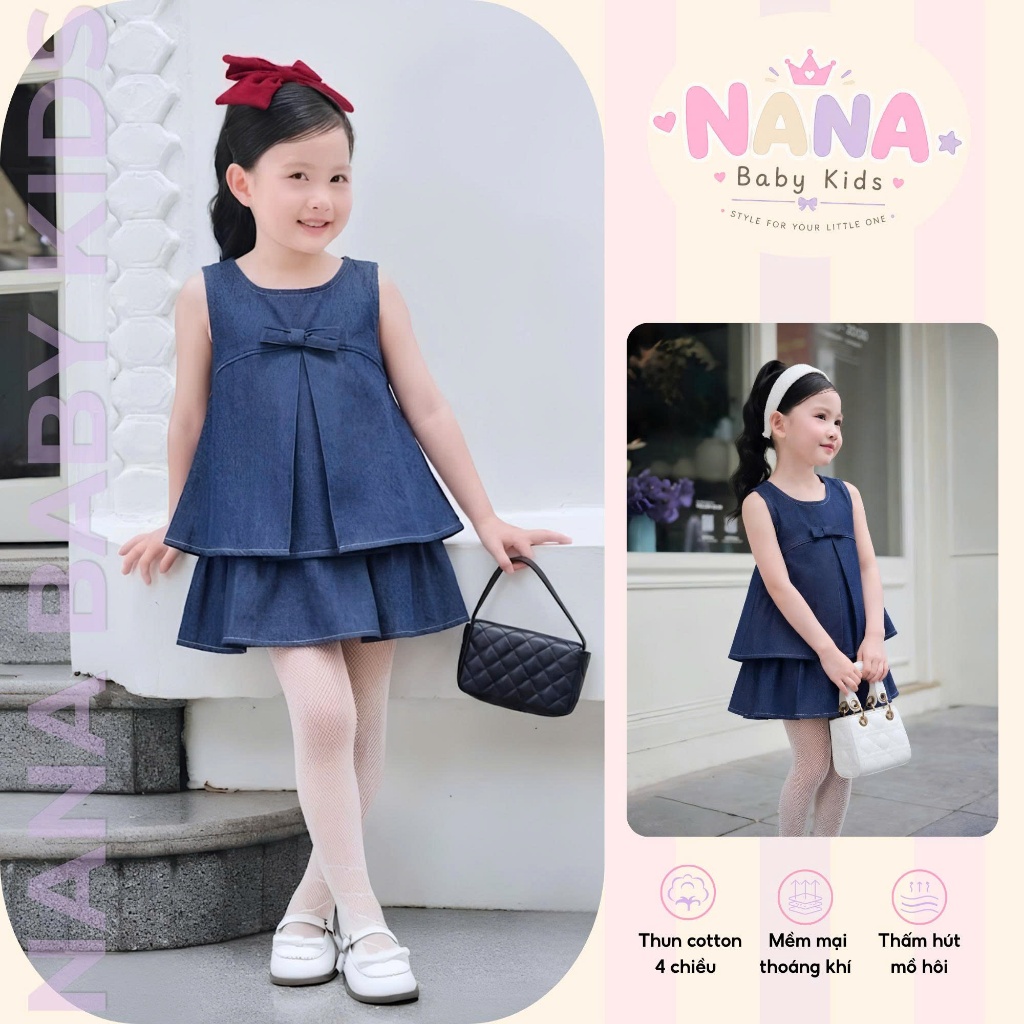 Set váy bé gái, bộ đồ bé gái chất denim mềm phù hợp đi học đi chơi siêu xinh Size 8-38kg SVB1