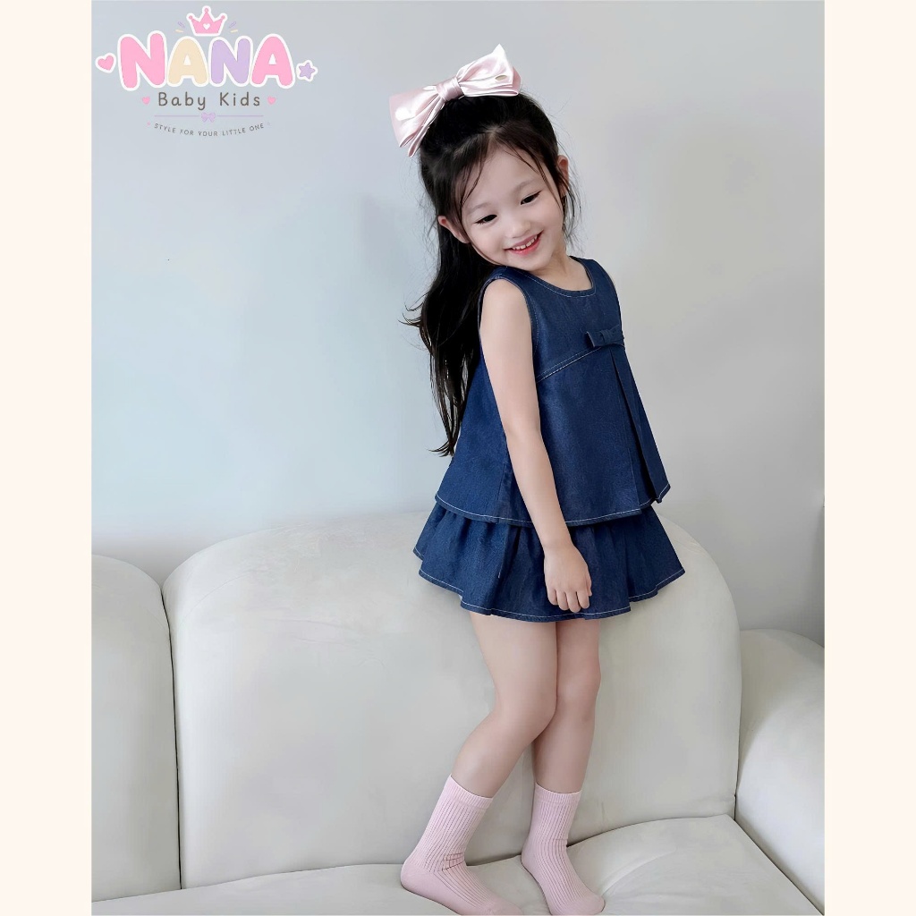 Set váy bé gái, bộ đồ bé gái chất denim mềm phù hợp đi học đi chơi siêu xinh Size 8-38kg SVB1