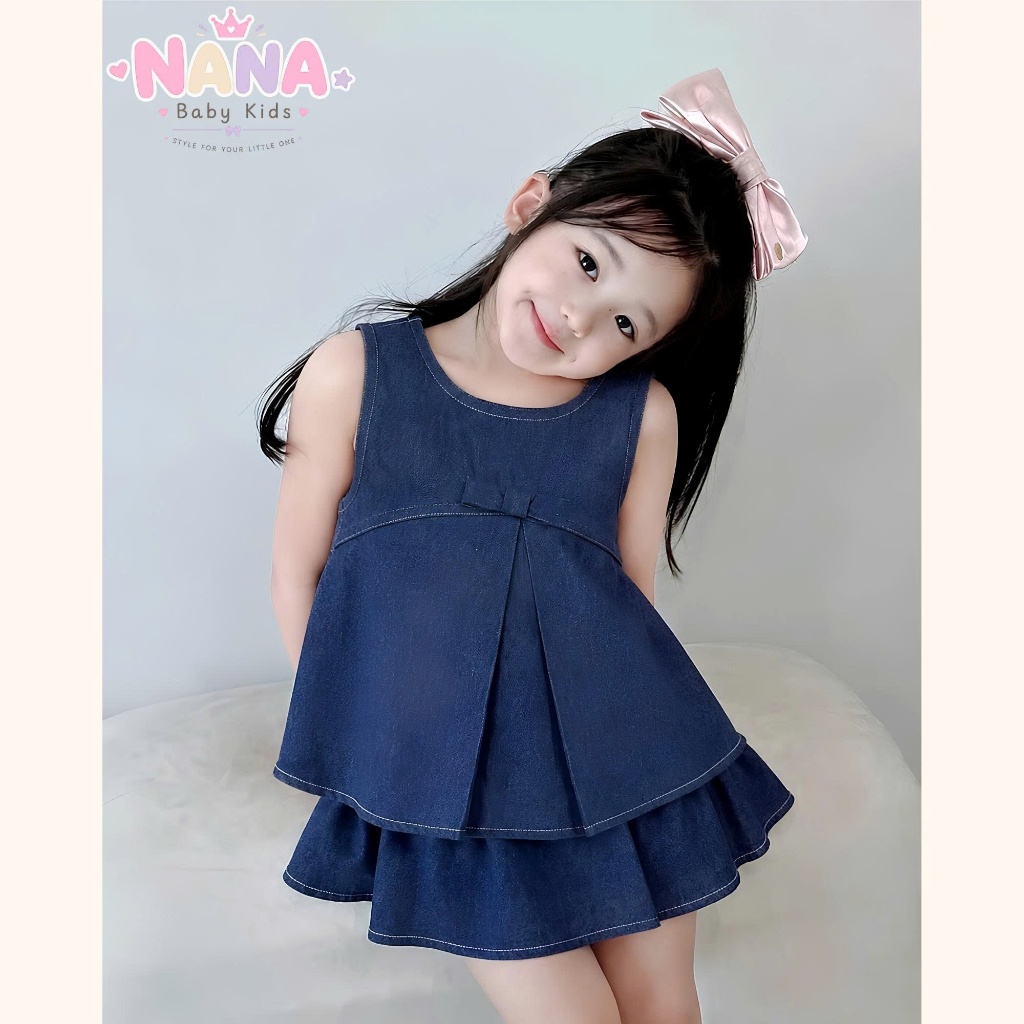 Set váy bé gái, bộ đồ bé gái chất denim mềm phù hợp đi học đi chơi siêu xinh Size 8-38kg SVB1