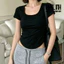 Áo thun nữ ngắn tay DUYLINH HOTTREND cổ tròn rộng vạt bầu vải borip co giãn ôm body tôn dáng